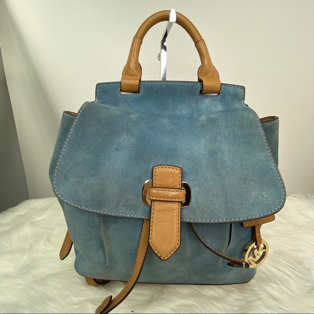 Michael Kors Romy Medium Blue Suede Backpack - Picture 11 of 11